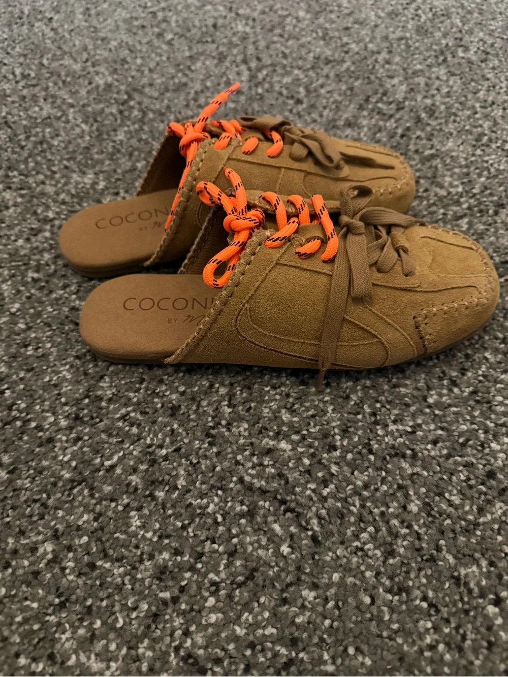 Coconuts by Matisse Brown Suede Loafer Flats with Orange Laces